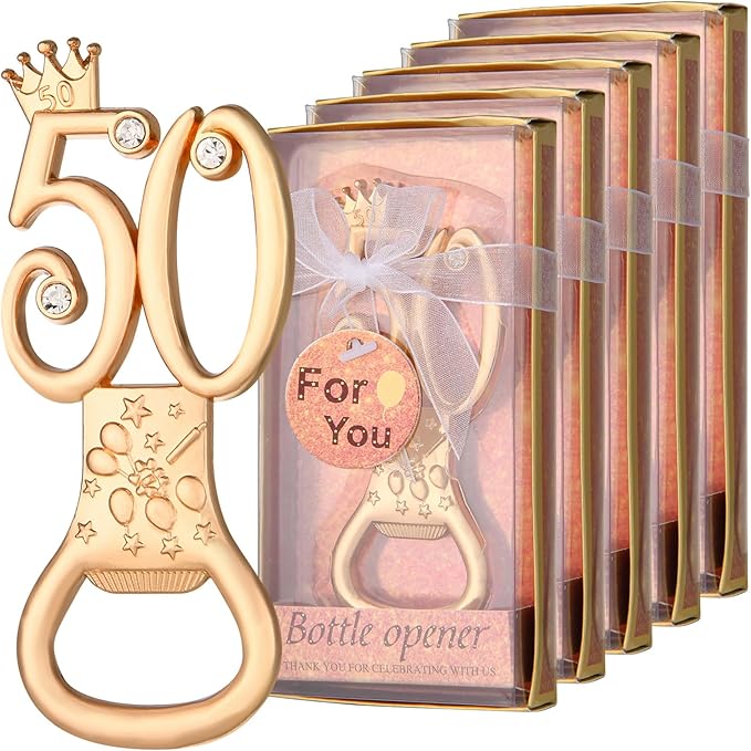 wxfdac 24Pcs 50th Birthday Bottle Openers - Gold, Metal - Bottle Opener - 50th Birthday Parties, Wedding Anniversaries