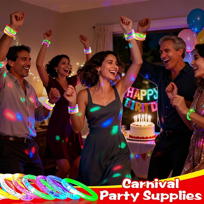 AMENON 24 Pack Glow In The Dark LED Bracelets Party Favors for Kids Party Supplies Flashing Light Up Bracelet Glow Sticks Party Toys Neon Accessory Concert Birthday Party Games Valentines Day Gifts