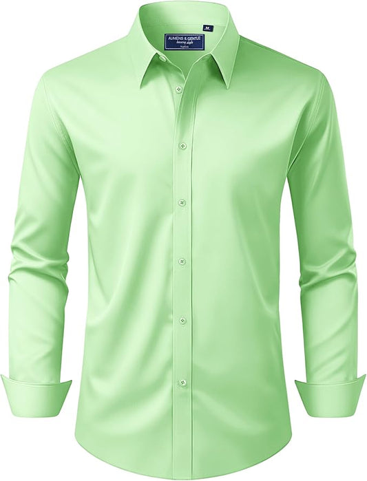 Alimens & Gentle Men's Dress Shirt Regular Fit Stretch Stain Shield Long Sleeve Solid Business Wedding Button Down Shirts