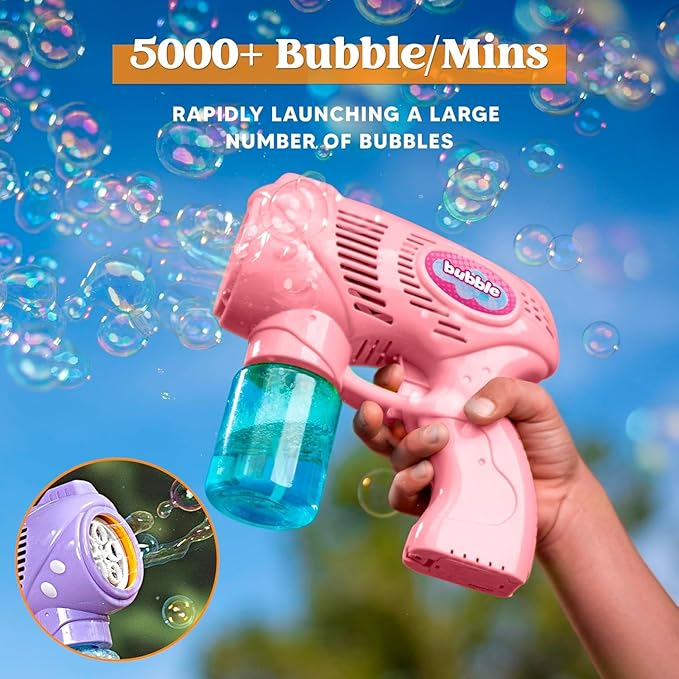 JOYIN 2 Bubble Guns with 2 Bottles Refill Solution, Bubble Machine Gun for Kids, Toddlers, Party Favors, Summer, Outdoors Activity, Wedding, Easter, Birthday Gift