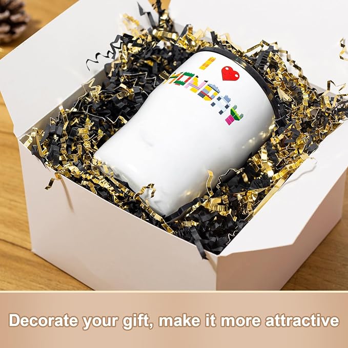 Wowxyz 1 LB Crinkle Cut Paper Shred Black & Gold Crinkle Shredded Paper for Gift Baskets - Gift Box Bag Filler - Confetti Stuffing for Birthday, Holiday Present Packaging Wrapping