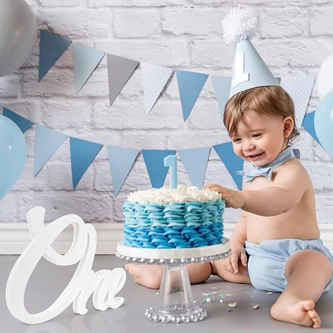 1st Birthday Decorations One Sign for First Birthday Table Centerpieces White Letter Wooden Photo Booth Props for One Year Old Birth Day Party Decorations Supplies(12.6x8.3inch)