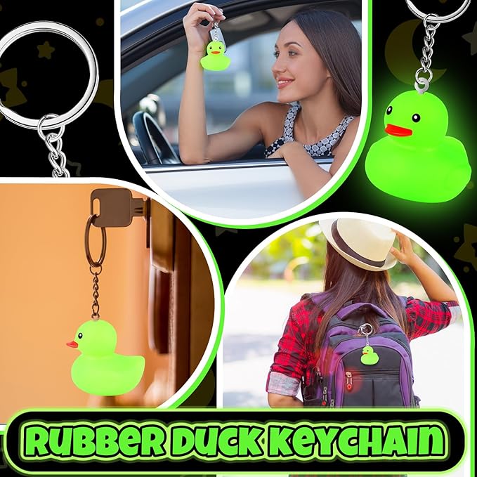 Deekin Duck Keychain Glow in The Dark Cruise Rubber Duck Halloween Keyring Party Favors Gifts Supplies Game Prizes
