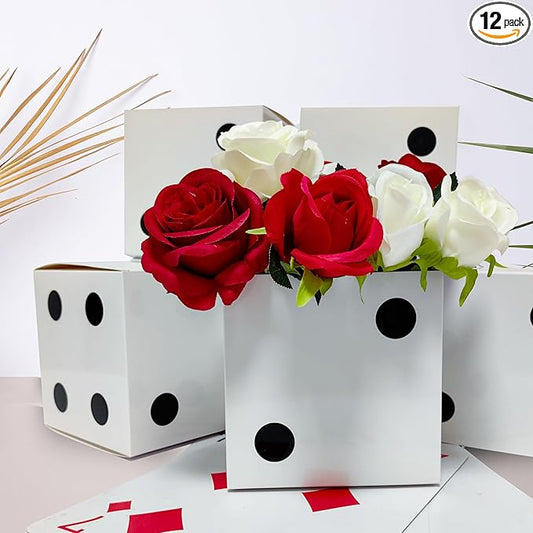 Eylola 12 Pcs White Dice Favor Boxes 6 x 6 x 6 Inch dice Boxes Bulk for centerpieces Casino Party Decorations Game Night Decorations Casino Themed Party Goodie Boxes Gift Box