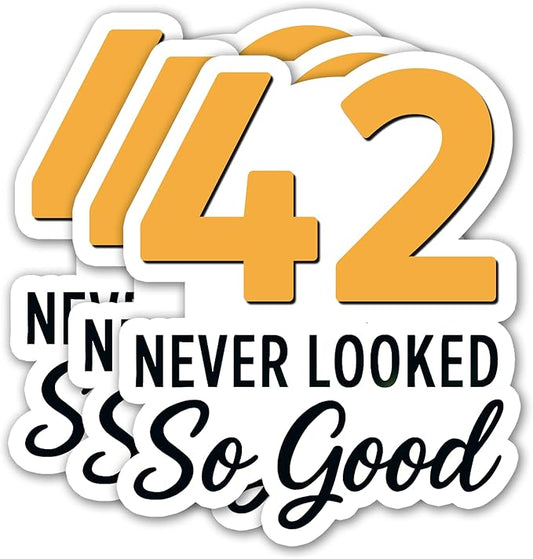 (3PCS) 42 Never Looked So Good Sticker – Funny 42nd Birthday Gifts for Women, Waterproof Vinyl Decals for Party Decor, Scrapbooking, Water Bottles, Laptops, Size 3"