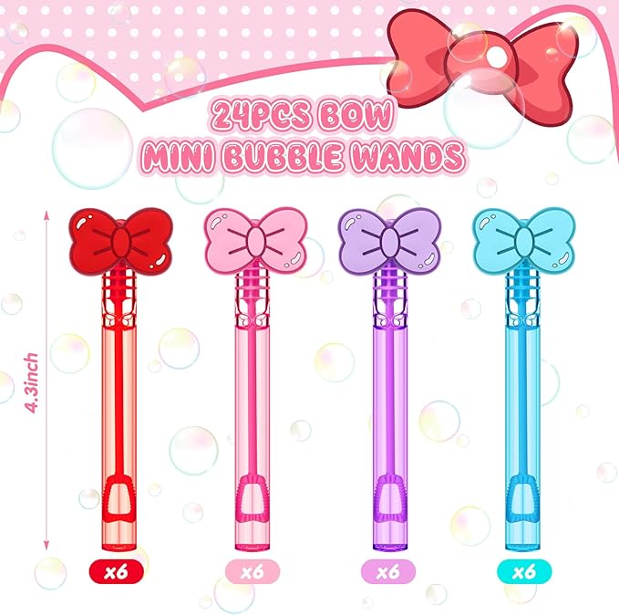 RoundFunny 24 Pcs Bow Mini Bubble Wands Kitty Themed Party Kawaii Bubbles Sticks Wands for Cute Cartoon Bow Kitten Cat Theme Birthday Party Decoration Supplies Goodie Gift Bag Outdoor Activity