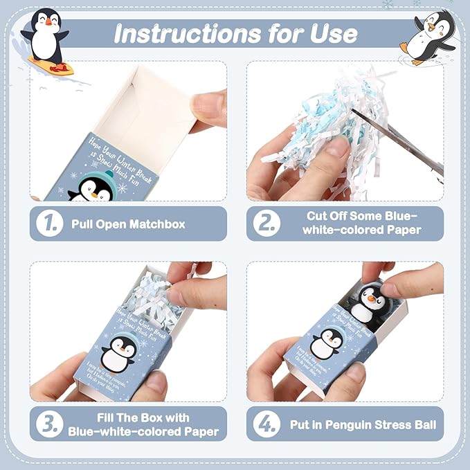 Wettarn 24 Sets Winter Break Gifts Penguin Stress Balls with Support Gift Boxes Holiday Party Favors for Students Teachers Relief Toys Office Classroom Prizes Valentines Stuffers