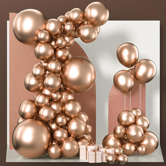 PartyWoo Metallic Rose Gold Balloons 85pcs Different Sizes of 18 12 10 5 Inch Chrome Champagne Gold Balloon Arch Kit Garland for Birthday Anniversary Bridgerton Floral Party Decorations Rose Gold-G112