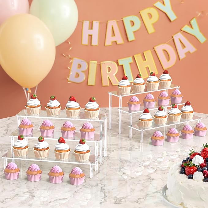 Acrylic Display Risers, 3 Tier Perfume Organizer Stand, Clear Cupcake Stand Holder, Large Shelf Risers for Figures, Dessert Shelves for Party, Display Shelf for Decoration and Organizer