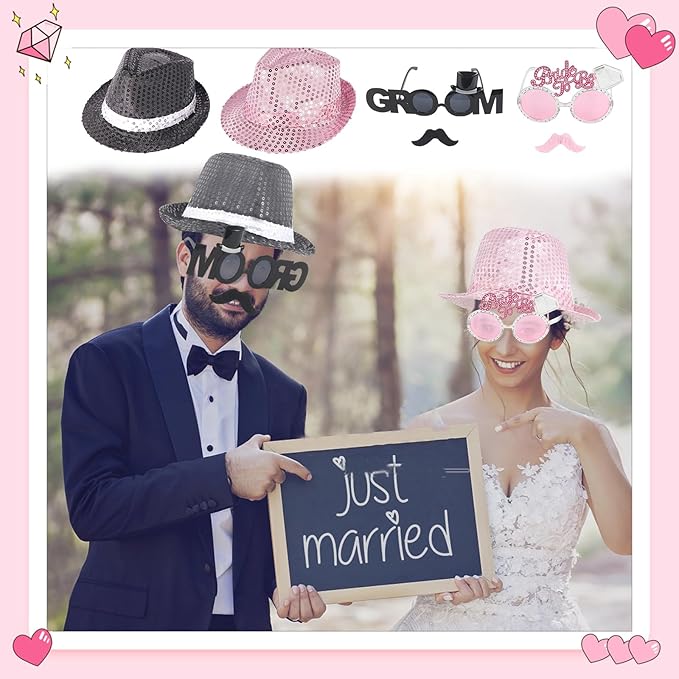 18 Pcs Fun Photo Booth Props Set for Adults, Novelty Funny Hats and Party Sunglasses, Colorful beards, Photo Booth Props Kit for Wedding, Bachelorette Party, Birthday, Costume, Events, All Occasions