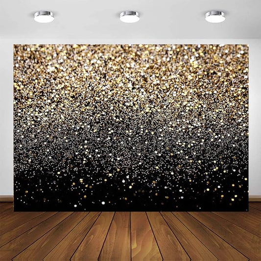 CYLYH 8x6ft Black and Gold Backdrop Glitter Dot Party Decor Vintage Background Graduation Prom Wedding Occasion Type