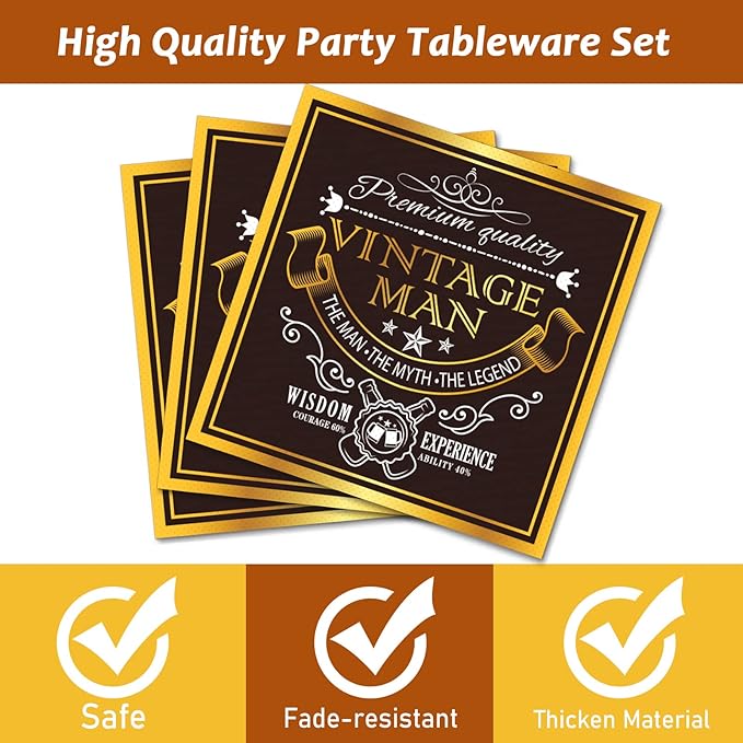 Wiooffen 96 Pcs Vintage 70th Party Tableware Set Back in 1956 70th Theme Birthday Party Table Decoration Supplies Cheers to 70 Years Paper Plate Napkin Fork 24 Guests for Men