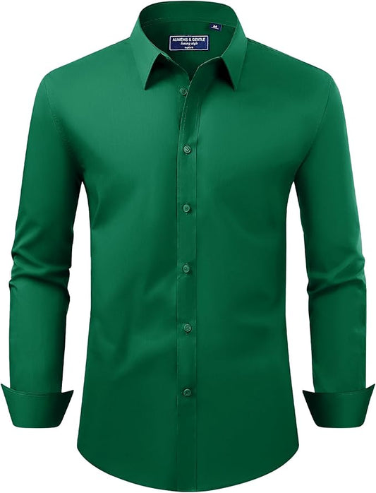 Alimens & Gentle Men's Dress Shirt Regular Fit Stretch Stain Shield Long Sleeve Solid Business Wedding Button Down Shirts