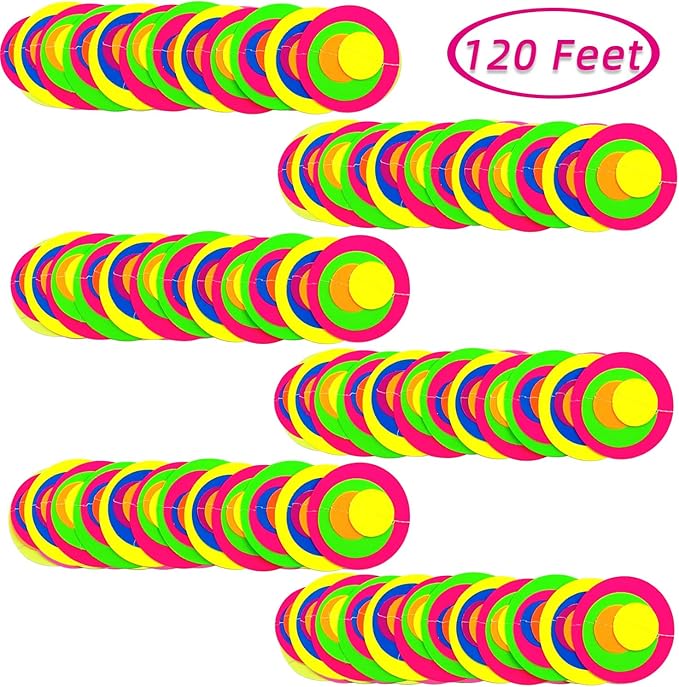 120feet Round Dot UV Neon Garland Hanging Paper Glow in The Dark Neon Glow Party Supplies and Decorations Glow in The Dark Blacklight Reactive Fluorescent Black Light Party Kit for Birthday Wedding