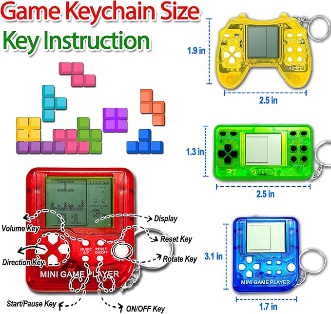 yuzshin 15Pcs Video Game Keychain Video Game Party Favors Video Game Party Supplies 3 Styles Mini Game Console Fidget Toys Bulk for Kids Classroom Prizes Goodies Bags Stuffer Backpack Keychain
