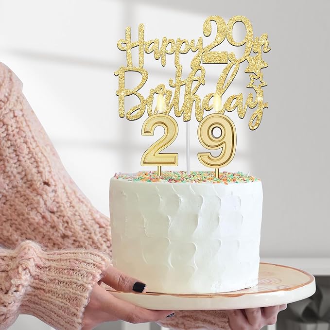 29th Birthday Decorations for Women Gold with 29th Birthday Tiara and Sash, Cake Topper and Candles, Number Balloons, 29 Year Old Gifts for Women