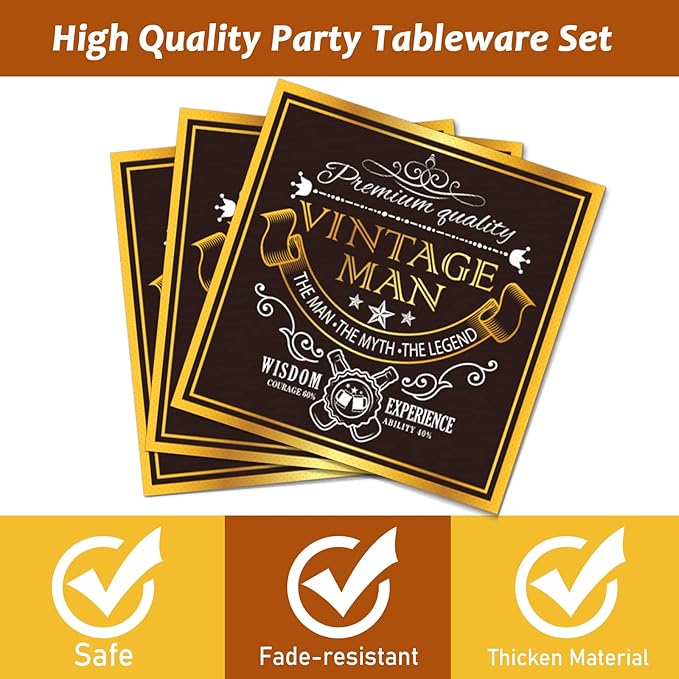 Wiooffen 96 Pcs Vintage 60th Party Tableware Set Back in 1966 60th Theme Birthday Party Table Decoration Supplies Cheers to 60 Years Paper Plate Napkin Fork 24 Guests for Men