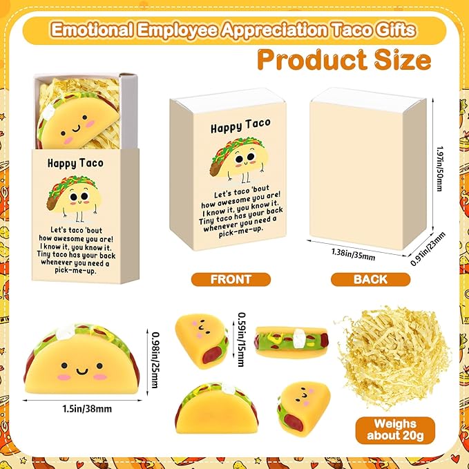 Wettarn 48 Sets Taco Positive Gifts Cute Stress Balls with Support Gift Boxes You are Awesome Party Favors for Employee Coworker Friends Office Relief Desk Decor