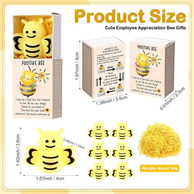 Wettarn 36 Sets Bee Gifts Positive Cute Stress Balls with Support Gift Boxes Inspirational Party Favors for Employee Coworker Friends Office Stress Relief Toys