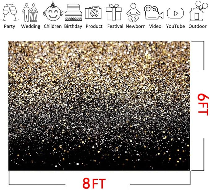CYLYH 8x6ft Black and Gold Backdrop Glitter Dot Party Decor Vintage Background Graduation Prom Wedding Occasion Type