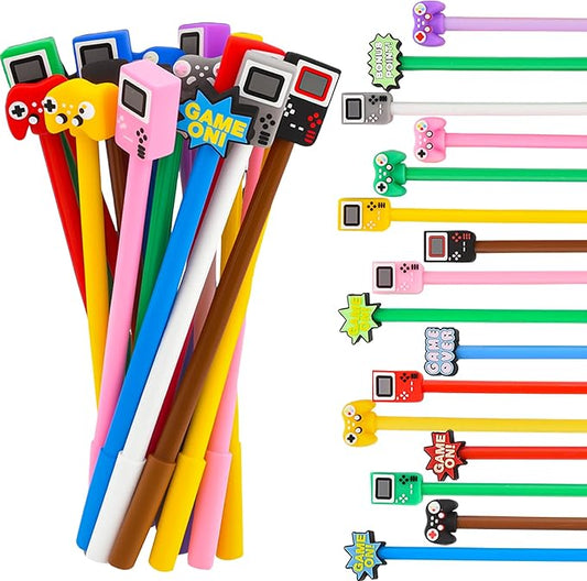 LiYiQ 25 Pcs Video Game Party Favors Cartoon Cute Fun Pens for Kids Kawaii Games Handle Level Up Games Console Shape Gel Black Ink Pen Cute Video Game Pens for School Office Home Student Kids Present