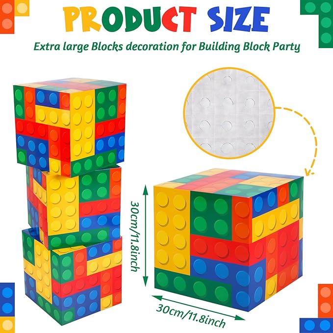 Outus 6 Pcs Building Block Party Boxes - 11.8 Inch Favor Box for Birthday Decorations, Car Trunk or Treat, Centerpieces, Block Mania Game