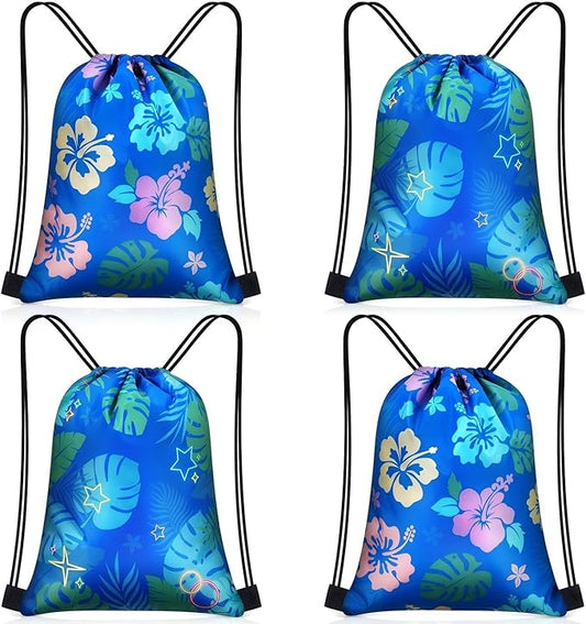 Yiyiring 16 Pcs Hawaiian Drawstring Bags Bulk 12 x 10 Inch Blue Hibiscus Party Favors Bags Hawaii Themed Party Favors Decor for Kids Birthday Baby Shower Summer Holiday Supplies(Blue Hibiscus)