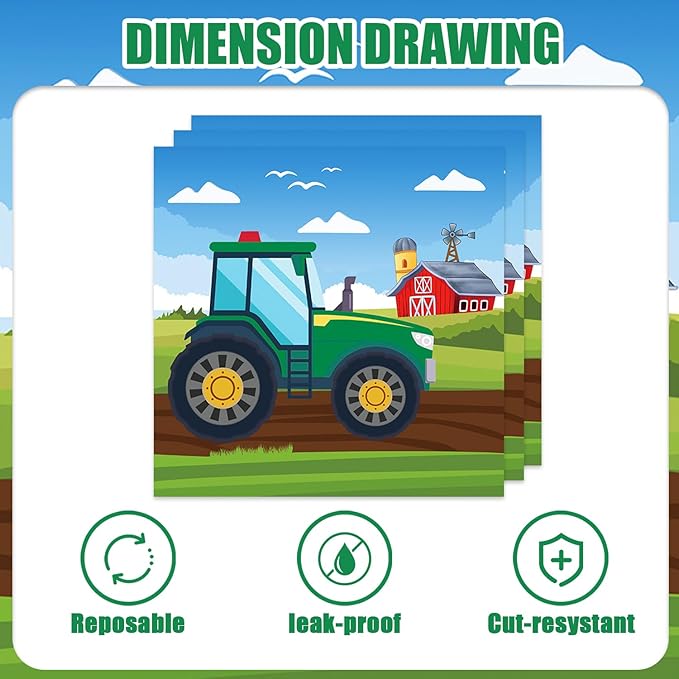 186Pcs Tractor Birthday Decoration Pack Kit Include Farm Tractor Paper Plates Napkins Cups and knives Forks Spoons Tablecloch Balloons kids Dinnerware Set Kids Tractor Party Supplies