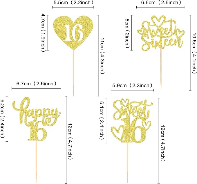 Keaziu 48 Pack Happy Sweet 16 Cupcake Toppers Sweet Sixteen 16 Happy 16 Cupcake Picks for 16th Birthday Wedding Anniversary Party Cake Decorations Supplies Gold