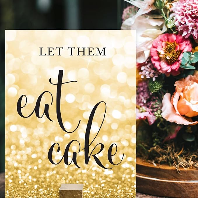 Andaz Press Wedding Party Signs, Glitzy Gold Glitter, 8.5x11-inch, Let Them Eat Cake Dessert Table Sign, 1-Pack
