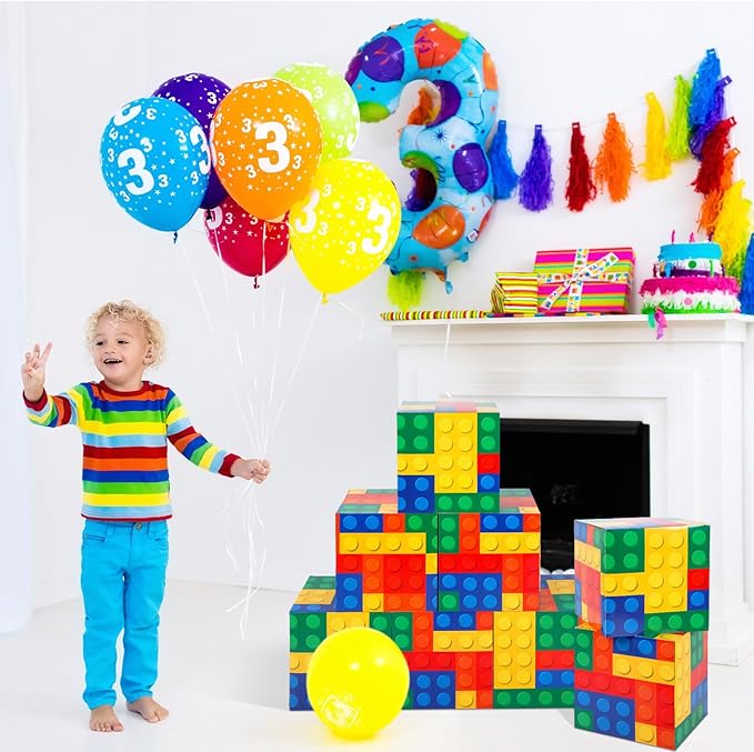 Outus 6 Pcs Building Block Party Boxes - 11.8 Inch Favor Box for Birthday Decorations, Car Trunk or Treat, Centerpieces, Block Mania Game