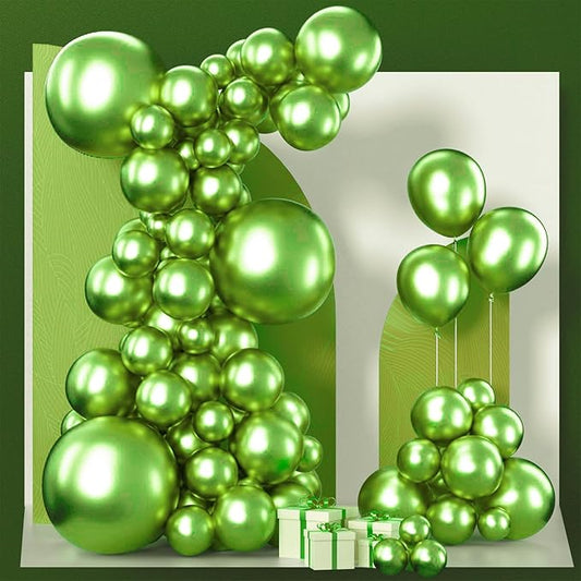 PartyWoo Metallic Green Balloons 85pcs Different Sizes of 18 12 10 5 Inch Metallic Apple Green Balloons for Graduation Spring Forest Summer Wedding Baby Shower Birthday Party Decorations Green-G121