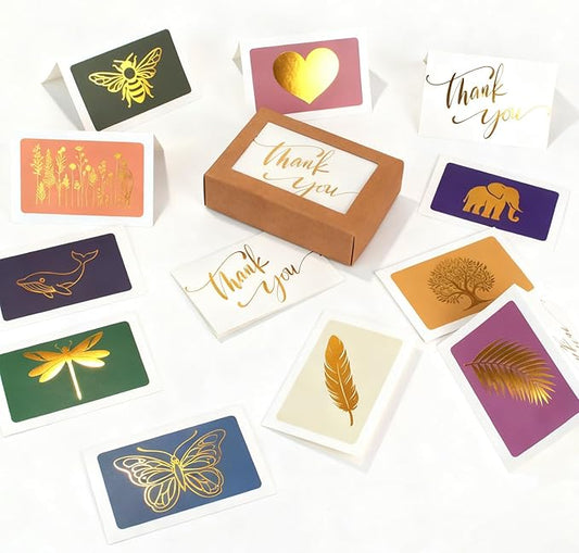 Thank you cards with envelopes Blank Note Cards,30 Pack All Occasion Assorted Greeting Cards, 10 Gold Foil Designs with Stickers and Envelopes 4" x 6" For Thank You, Birthday and Christmas Gifts Messages