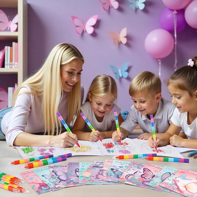 BenLouis 24 Pcs Butterfly Mini Coloring Books Kids Butterfly Theme Baby Shower Party Favors Small Activity Books Bulk for Kids Spring Fairy Birthday Goodie Bags Stuffers Return Gifts Classroom Travel