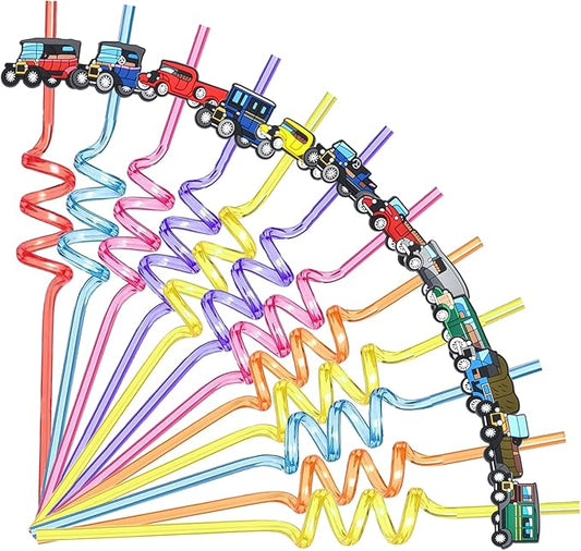 24 Pcs Vintage Classic Car Plastic Straws Vintage Car Theme Party Supplies Reusable Drinking Straw for Kids Teens Adults Birthday Party Supplies Favors Decorations