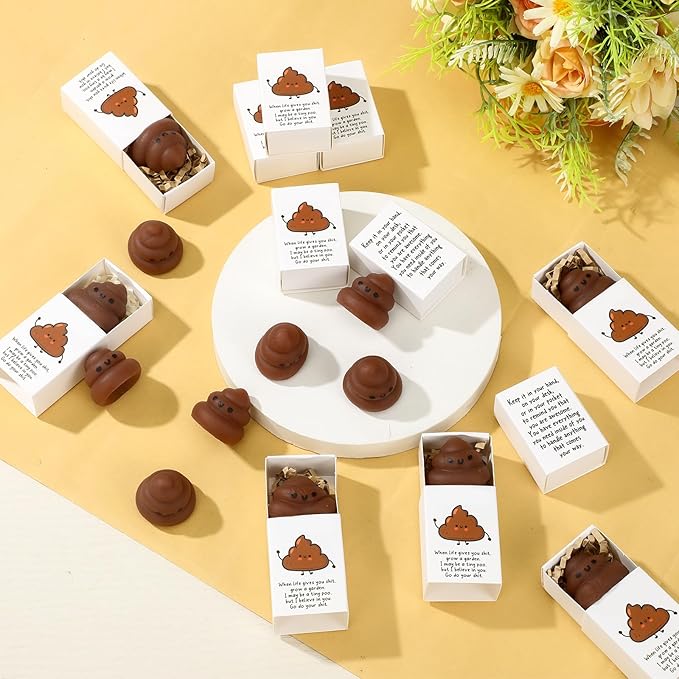 Wettarn 12 Sets Poo Positive Gifts Cute Stress Balls with Support Gift Boxes Fun Party Favors for Employee Coworker Friends Office Inspirational Relief Desk Decor