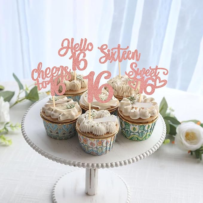 Keaziu 25 Pack 16th Birthday Cupcake Toppers Sweet Sixteen 16 Happy 16 Cupcake Picks for 16th Birthday Wedding Anniversary Party Cake Decorations Supplies