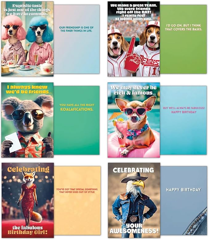 Leanin' Tree Wild Ones - Made In USA - 20 Assorted Cards with Envelopes All Occasion, Birthday Cards Funny Enough to Make You Laugh, Includes Birthday, Encouragement, Friendship, Thank You and More