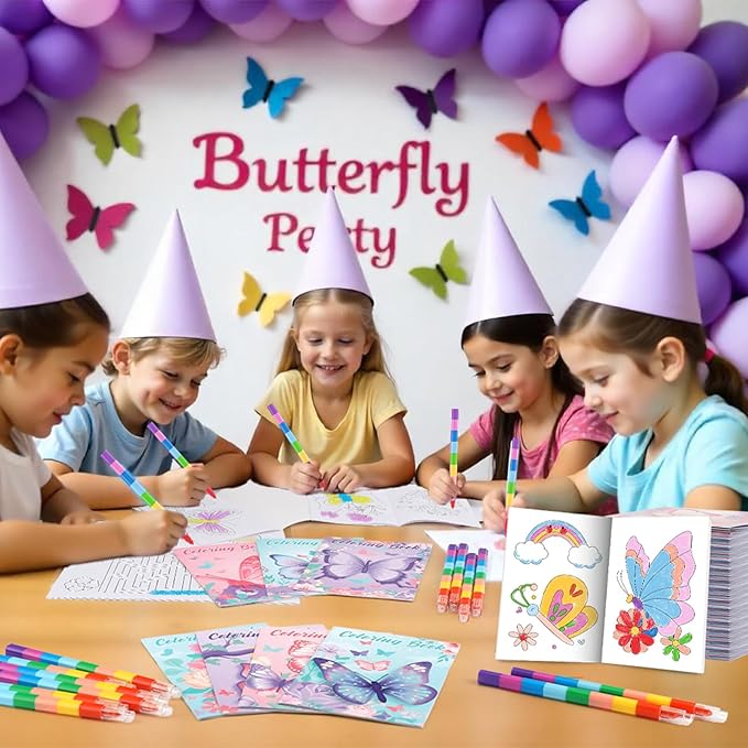 BenLouis 24 Pcs Butterfly Mini Coloring Books Kids Butterfly Theme Baby Shower Party Favors Small Activity Books Bulk for Kids Spring Fairy Birthday Goodie Bags Stuffers Return Gifts Classroom Travel