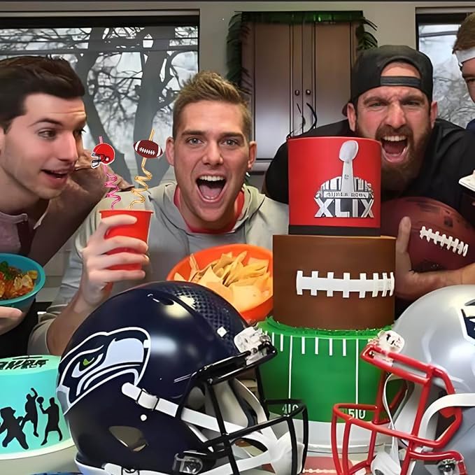 24Pcs Football Theme Reusable Drinking Straws, Soccer Straws, Football Party Favors, Birthday Party Supplies Decorations