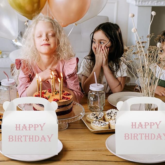 Oletx 30-Pack White Party Favor Treat Boxes, Goodie Gable Paper Gift Boxes with Handles. Perfect for Wedding, Birthday, Graduation, Babyshower.