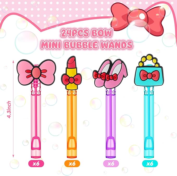 RoundFunny 24 Pcs Mini Bubble Wands Kitty Themed Party Kawaii Bubbles Sticks Wands for Cute Cartoon Bow Kitten Cat Theme Birthday Party Decoration Supplies Goodie Gift Bag Outdoor Activity