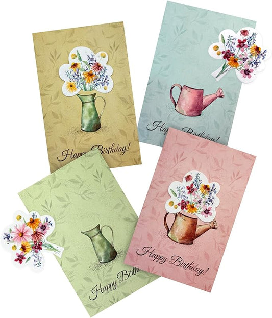 Seed Bloom Seed Paper Birthday Cards – 4 Plantable Bouquet Inserts with Wildflower Seeds, 4 Greeting Cards & Envelopes, Unique Gift for Birthdays & Special Occasions
