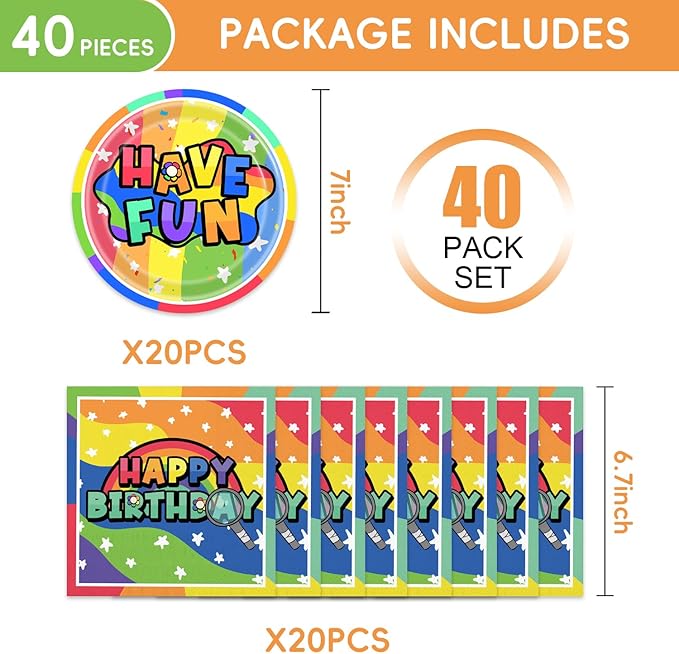 40Pcs Dandy Birthday Party Plates and Napkins for 20 Guests - Cartoon Game Tableware Party Supplies for Baby Shower Birthday Decorations