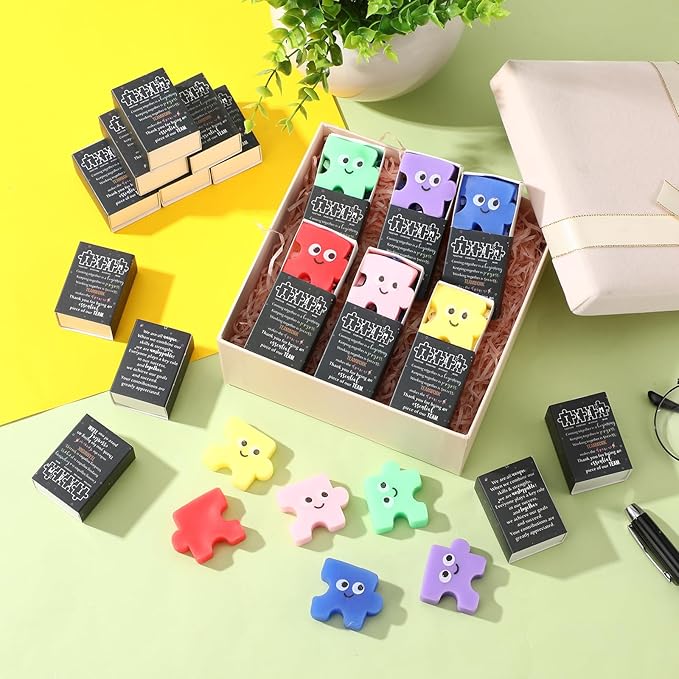 Wettarn 24 Sets Employee Appreciation Gifts Team Puzzle Piece Stress Balls Bulk with Thank You Gift Boxes Party Favors for Team Building Recognition Christmas Birthday Desk Decor
