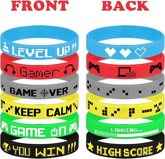 Tuparka 60-Piece Video Game Bracelets - Rubber Wristbands, Colored Silicone Wristbands Supplies for Game Party Favors, 6 Styles