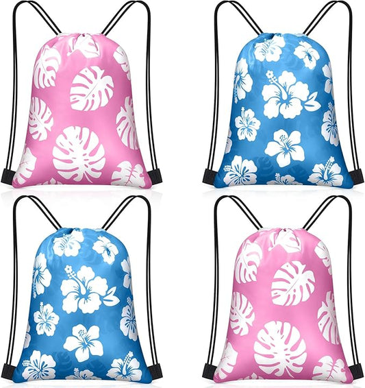 Yiyiring 30 Pcs Hawaiian Drawstring Bags Bulk 12 x 10 Inch Hibiscus Party Favors Bags Hawaii Themed Party Favors Decor for Kids Birthday Baby Shower Summer Holiday Supplies(Classic Hibiscus)