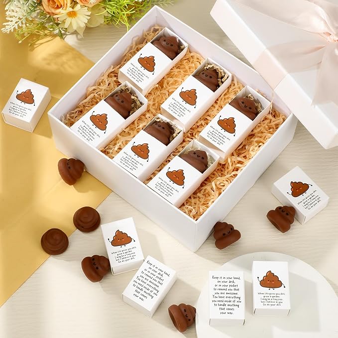 Wettarn 12 Sets Poo Positive Gifts Cute Stress Balls with Support Gift Boxes Fun Party Favors for Employee Coworker Friends Office Inspirational Relief Desk Decor