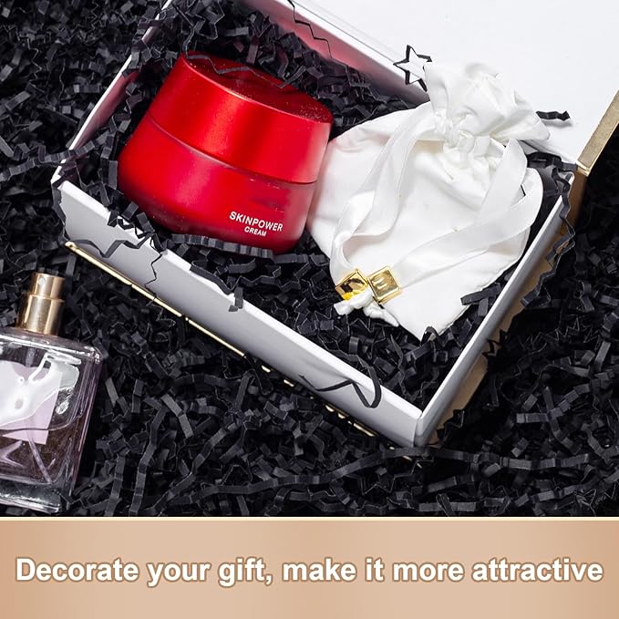 Wowxyz 1 LB Crinkle Cut Paper Shred Black Crinkle Shredded Paper for Gift Baskets - Gift Box Bag Filler - Confetti Stuffing for Birthday, Holiday Present Packaging Wrapping