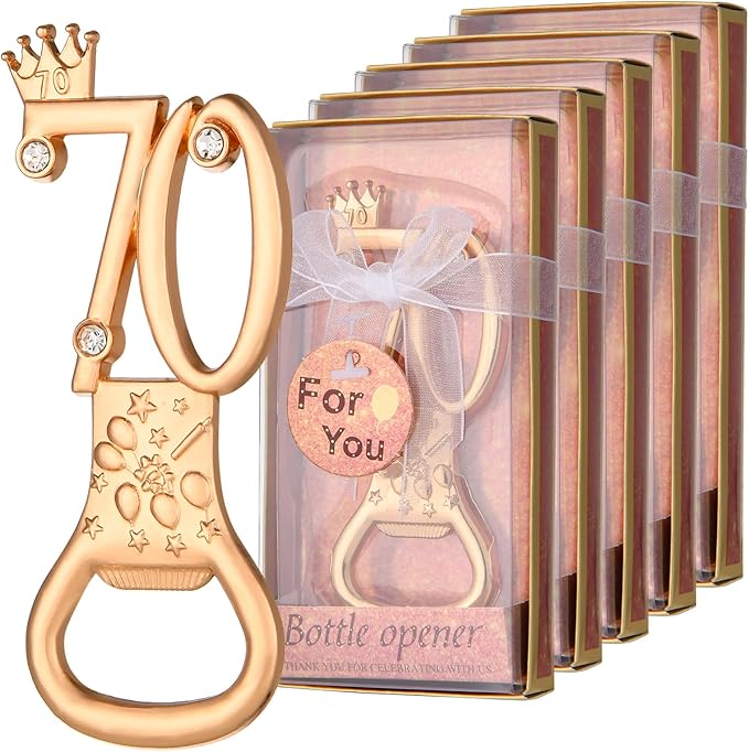 24 boxes of rose gold themed 70th birthday bottle openers favored for 70th golden wedding party gifts birthday party souvenirs or party decorations